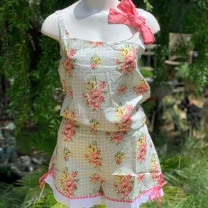 JESSIE STEELE Gingham Floral Cotton Romper Lg